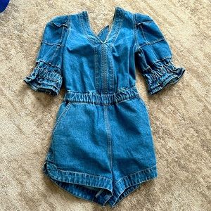 Sea brand denim puff sleeve romper sz 4 NWT